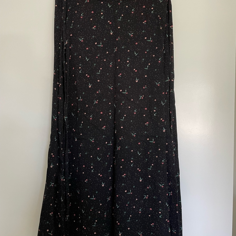 Rachel Black Midi Wrap Skirt with Pink & Green Floral Print